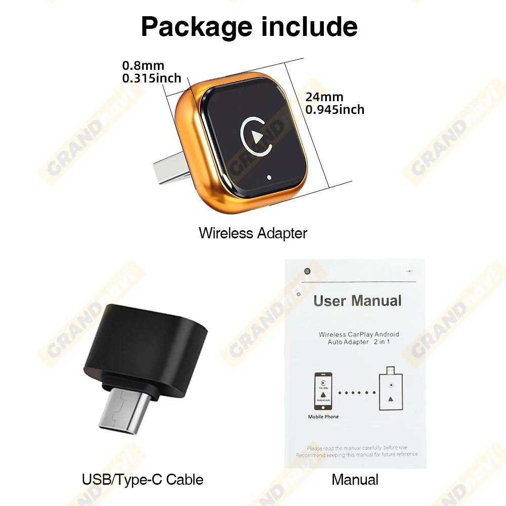 Orange 2IN1 Wireless Carplay Android Auto Adapter Smart Dongle für Volvo Benz Mg Kia Chery VW Honda Benz MG Haval Fiat – Detail 14