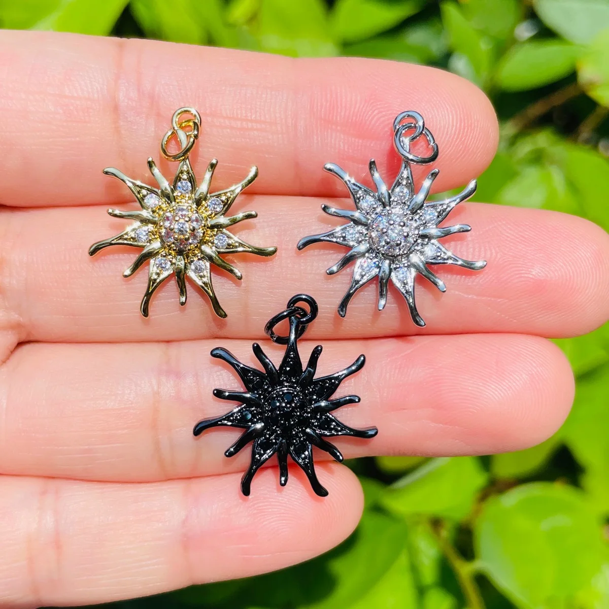 5pcs Zirconia Pave Sun Charm Trendy Exquisite Pendants for Girl Bracelet Necklace Jewelry Earring DIY Making Components Bulk