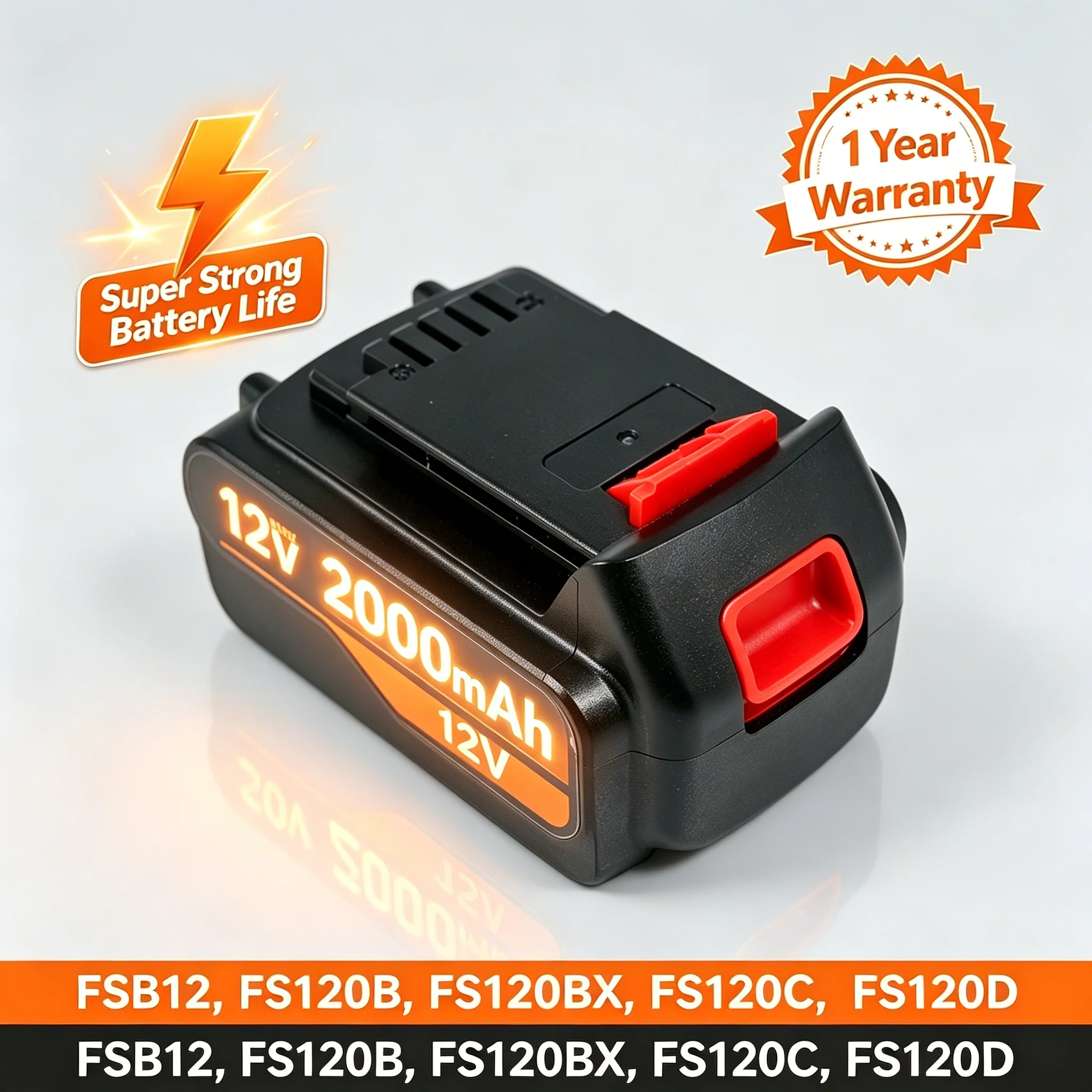 12V 2000mAh super strong battery life Suitable for rechargeable lithium battery replacement of models such as Black&Decker Fsb12