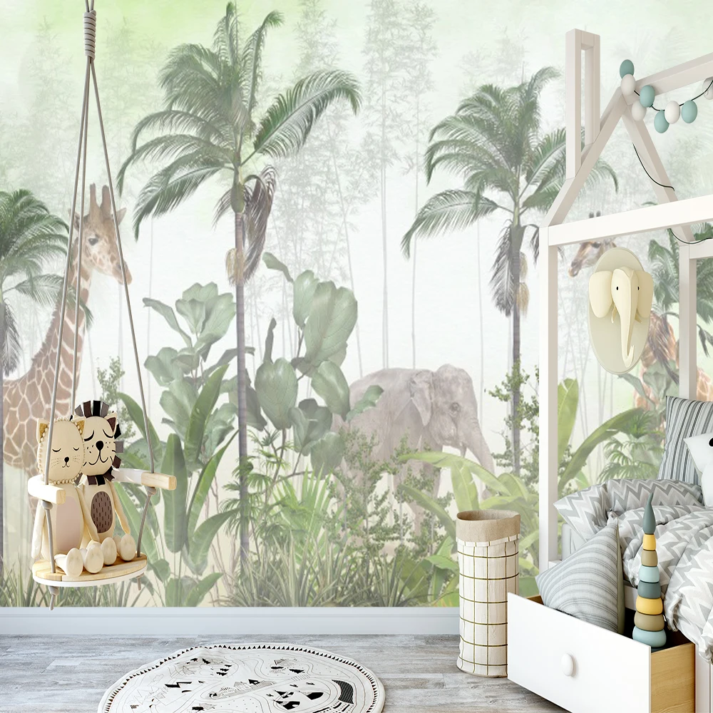 Milofei custom 3D wallpaper mural children's room wild animal tropical plant decorative painting wallpaper