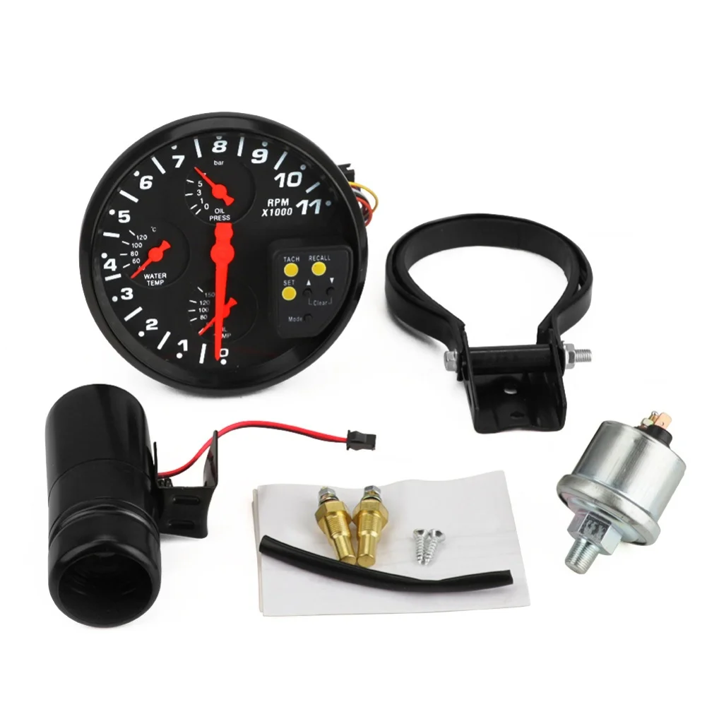 RPM Gauge 4-in-1 Tachometer Includes Sensors Dual Backlight Multifunction Gauge Oil Pressure 0-7 Bar For Car Dashboard