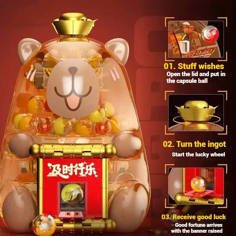Capybara Surprise Capsule Toy Gacha Machine Building Blocks Desktop Ornaments Kids Assembly Educational DIY Toys Holiday Gifts