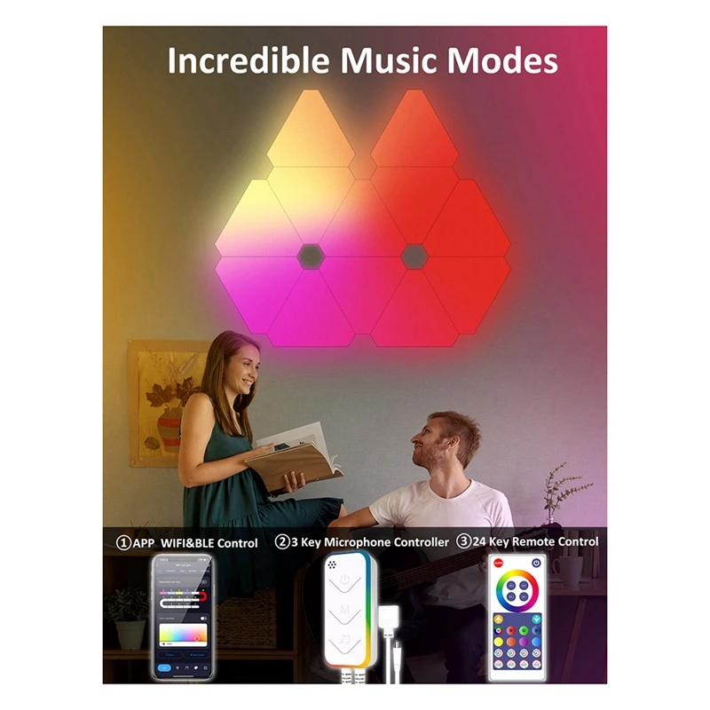 Inteligente RGB Luzes LED Atmosfera, Luz de Parede Triangular, APP Music Sync, Sala de jogos, TV, Lâmpada, Lâmpada DIY