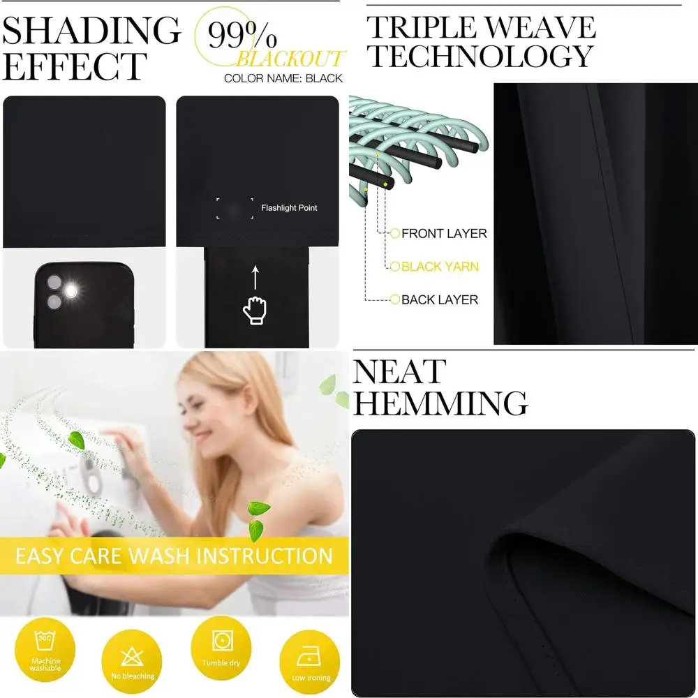 

Затемняющие шторы, набор из 2 панелей, 55x108 дюймов, черные, термоизолированные шторы с люверсами для кухни и патио, идеально подходят для лета H