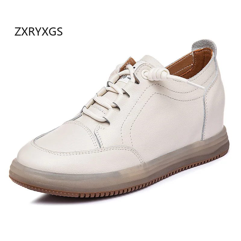 ZXRYXGS 2024 New Spring Cross Strap Genuine Leather Internal Elevation Sneakers White Shoes Light Comfortable Women Shoes Tide