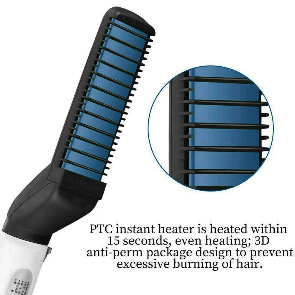Men Electric Hair Straightener Brush Fast Heating Beard Straightening Comb Portable Anti Scald Ionic Hair Styler Massage Brush