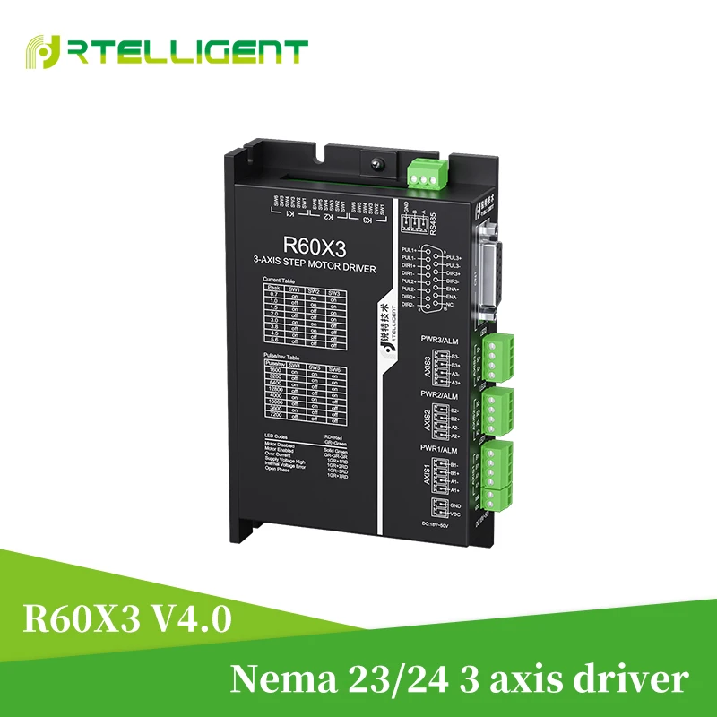 

Rtelligent Nema 23 24 3 axis Stepper Motor Driver R60X3 V4.0 5.6A 18-48VDC supports pulse control
