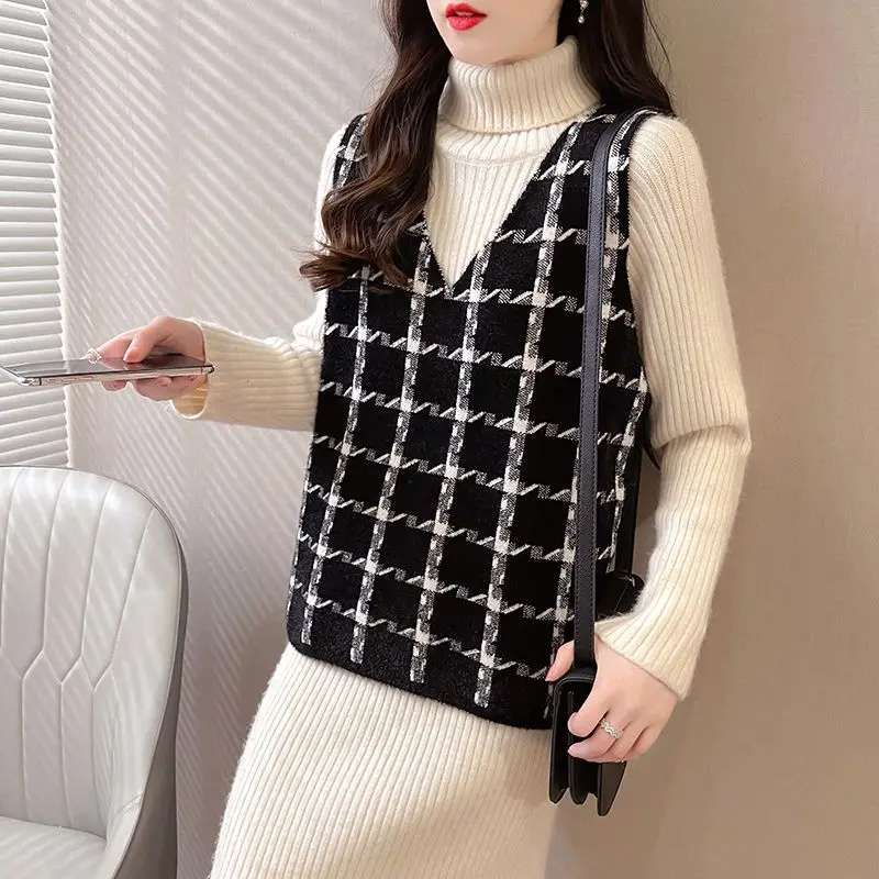 

New Knitted Vest Golden Mink Vest Korean Loose V-neck Versatile Sleeveless Thick Sweater