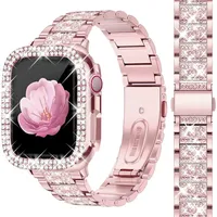 Diamond case+Strap For Apple Watch Bands Series 10 42mm 45mm 40mm 44mm 41mm 38mm Metal Belt IWatch 9 8 7 SE 6 5 4 Women Bracelet