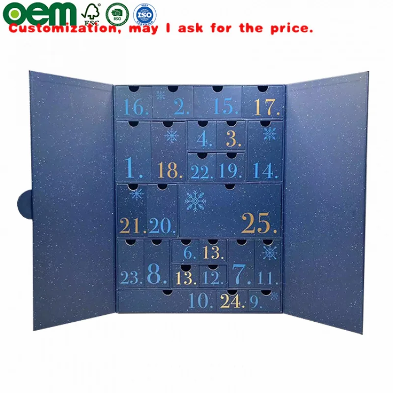 

Изготовленная на заказ большая коробка для адвент-календаря, пригодная для вторичной переработки, картонная упаковка для красоты с фольгой, 25 дней