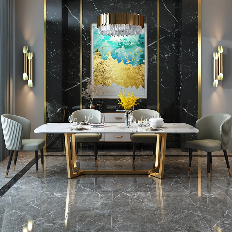 Luxury Dinning Tables Sets Console Stainless Steel Marble Dining Table Decor Minimalist Dinette Coffee Dining Table Furniture