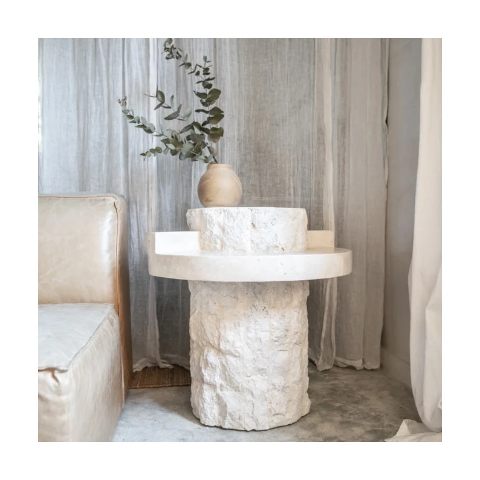 xx-Natural Stone Tea Table Contracted Wabi-sabi Personality Creative Destruction Effect Nordic Travertine Marble Side Table
