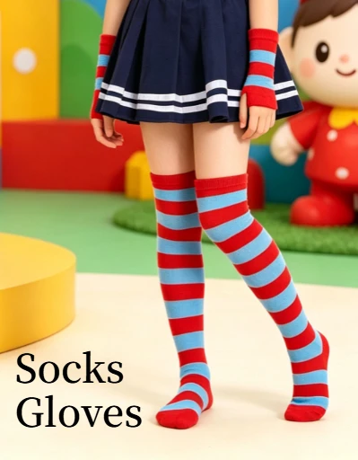 

Kids Striped Gloves Thigh High Socks Set Children Dance Performance Outfit Party Stage Dress Up Accessories Daily Matching Suit