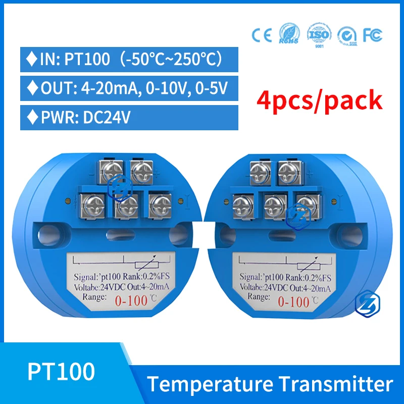 

4pcs/pack 4-20ma RTD PT100 Temperature Sensor Meter Temperature Transmitter Detector Module -50-250 Celsuis 0-600 Celsuis