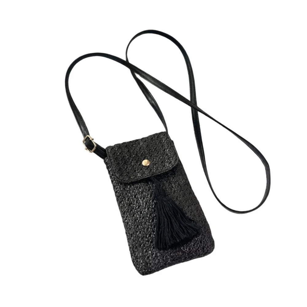 

Повседневная плетеная соломенная сумка с длинными кисточками, ручной работы, женская сумочка для телефона, в корейском стиле, однотонная, пляжная сумка для активного отдыха