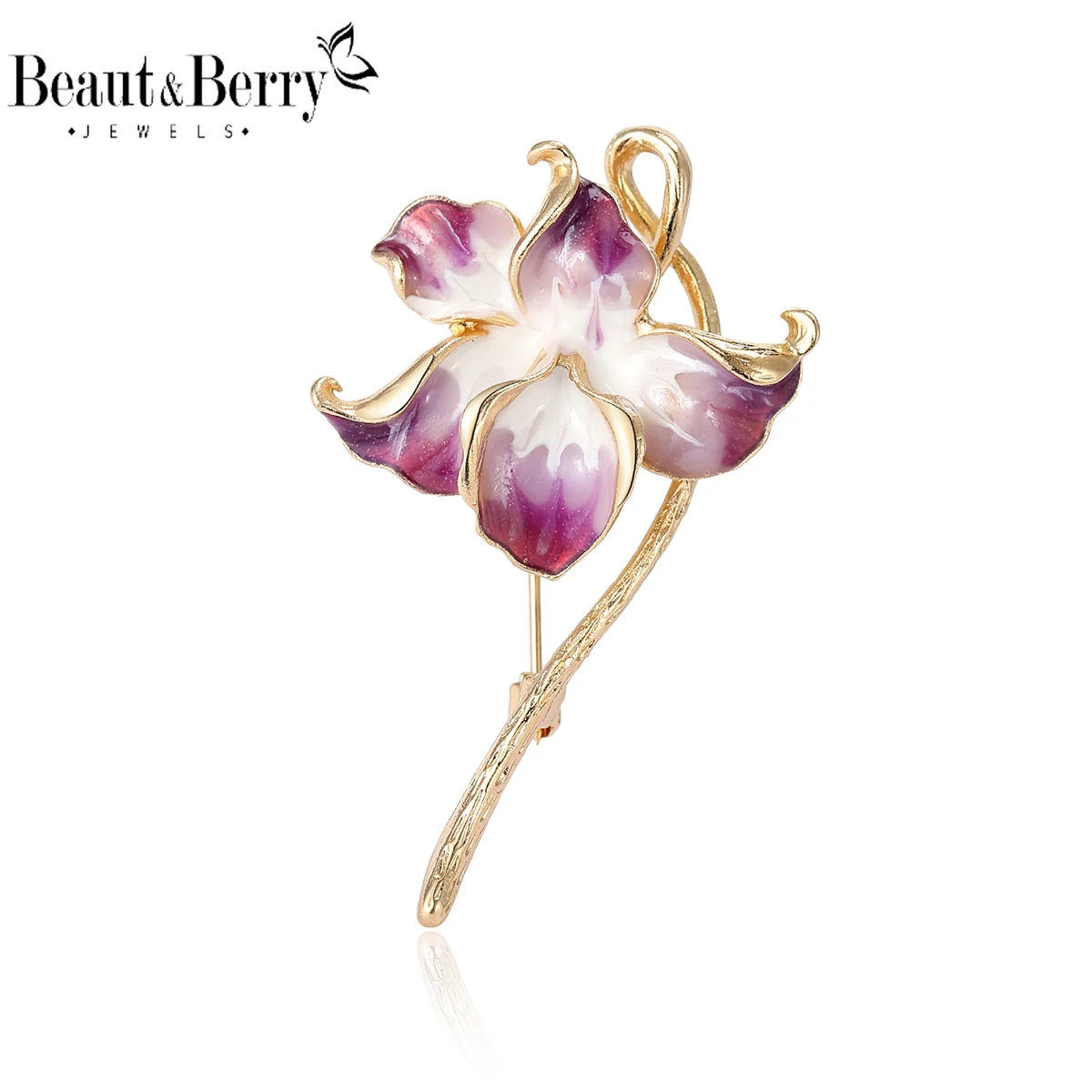 Beaut&Berry Classic Enamel Butterfly Orchid Brooches for Women Plant Pins Friends Party Gifts Jewellery Accessories