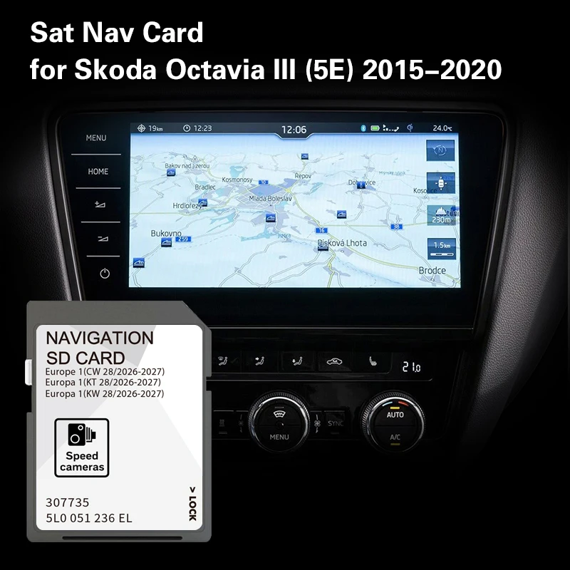 Suitable for Skoda Octavia 2015-2020 Sat GPS Nav 32GB SD Card Map Cover Belgium Belarus Bosnia Bulgaria Canary Islands