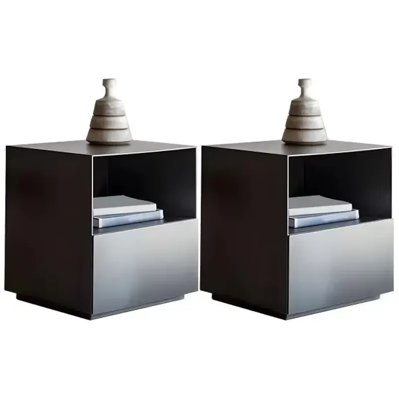 Modern Silver Stainless Steel Nightstand Bedside Table with Storage