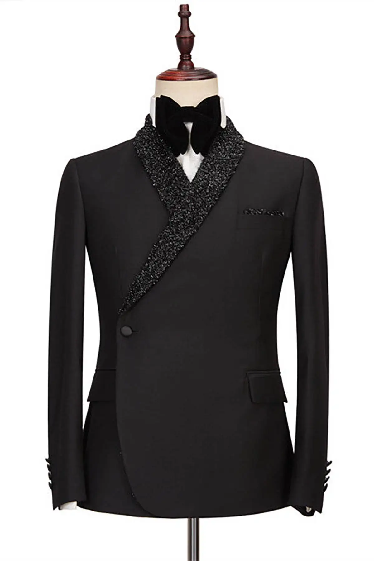 Smokings de Mariage Noirs à Paillettes pour Homme, Châle, Revers, Pantalon de Marié, Veste d'Anniversaire, de Bal, Tenue Formelle, Ensemble de 2 Pièces