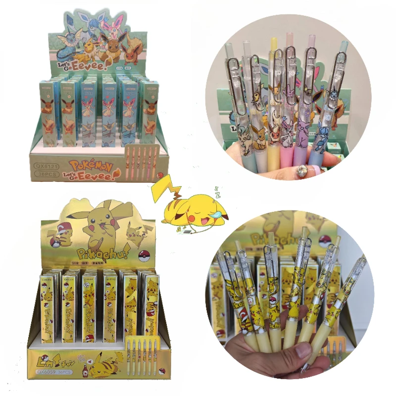 

5pcs Pokemon Gel Pens Cute Anime Pikachu Eevee Cartoon Peripherals Student School Supplies 0.5mm Black Ink Pen Stationery Gifts