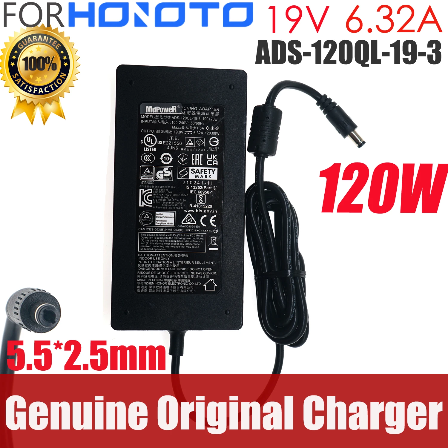 

Genuine HONOTO ADS-120QL-19-3 190120E 19V 6.32A 120W 5.5*2.5mm AC Adapter Charger power supply original HOIOTO ADS-140FL-19-3