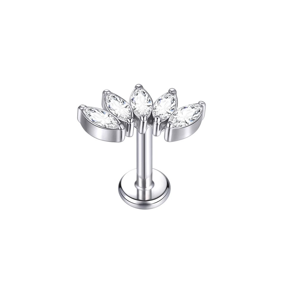 1Pc Titanium Labret Piercing Goud Kleur Helix Oor Piercing Tragus Piercing Kubieke Zirkoon Lip Studs Ring Kraakbeen Oorbel Sieraden