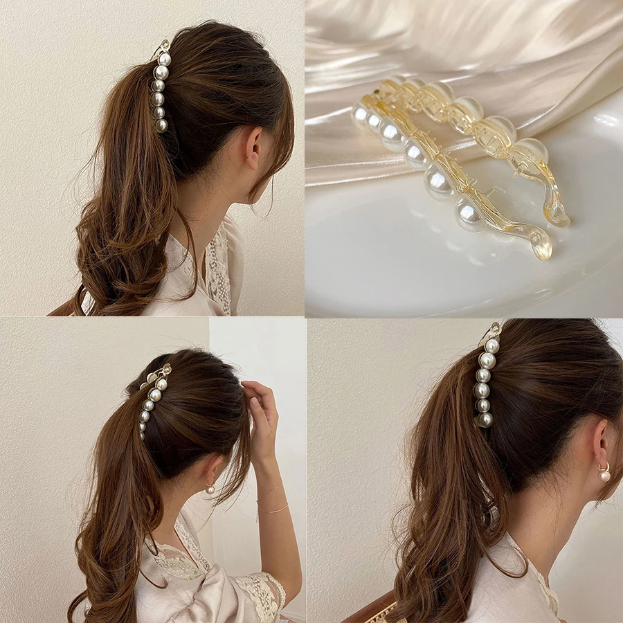 Pearl Banana Hair Clips Women's Jewelry Accessories Fashion Ponytail Hair Clips Twist Clip Hair Accessories