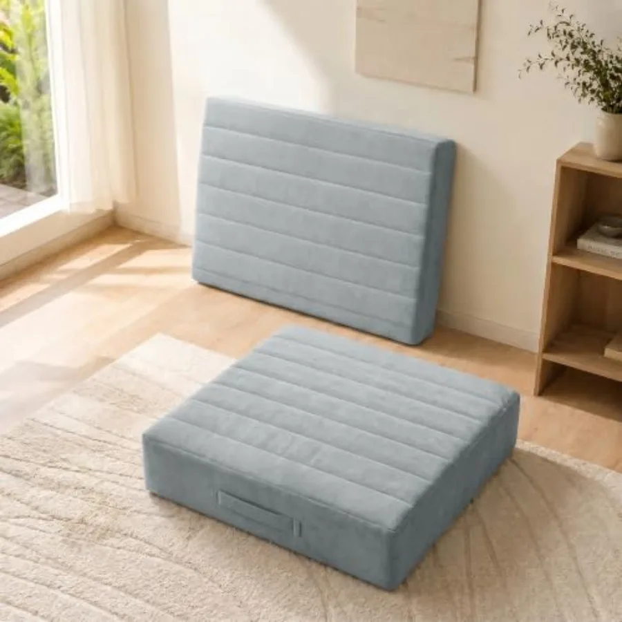 2 Pcs High Density Foam Floor Pillow - Upgraded Large Pillows Seating for Adults - Outdoor Floor Cushion with Soft Tufted Cover