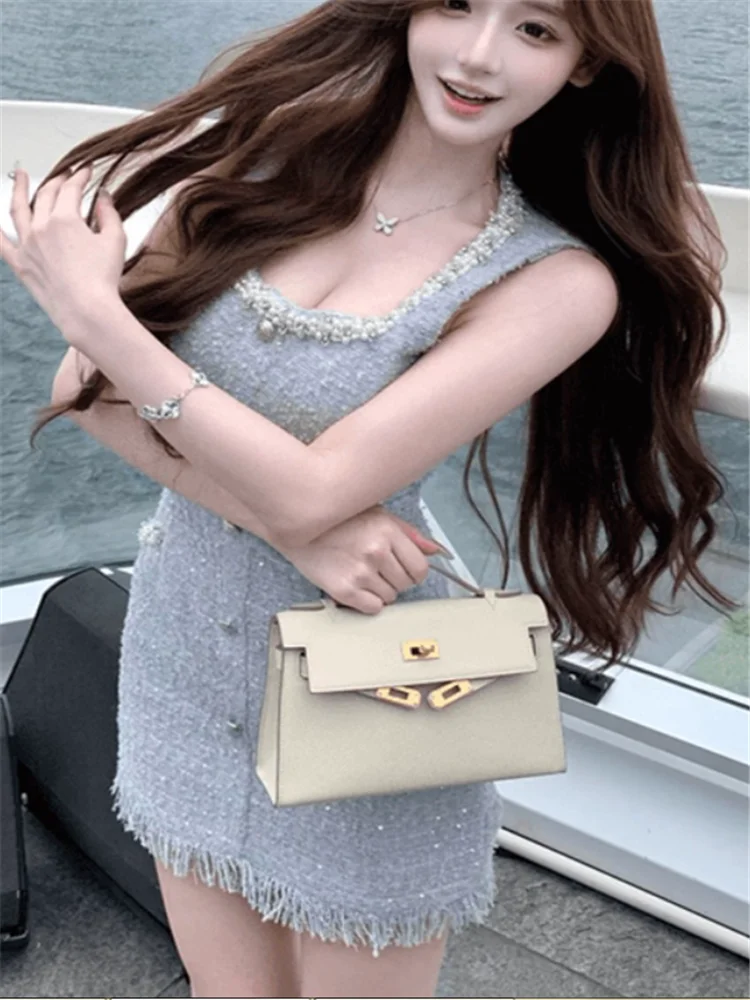 Sukienka mini na urodziny dla dziewczynki, luksusowe koraliki, celebrytka, nowa letnia sukienka bez rękawów z frędzlami, obcisła, krótka, ołówkowa, na ramiączkach.