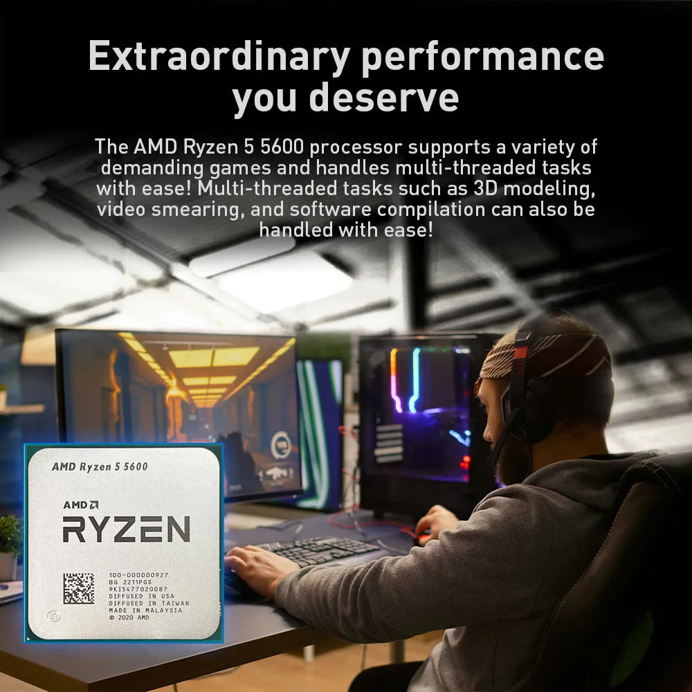 معالج AMD العلامة التجارية الجديدة Ryzen 5 5600 CPU للكمبيوتر المكتبي يصل إلى 4.4 جيجا هرتز 6 النواة 12 خيط 32 ميجابايت مقبس كاش AM4 بدون حزمة