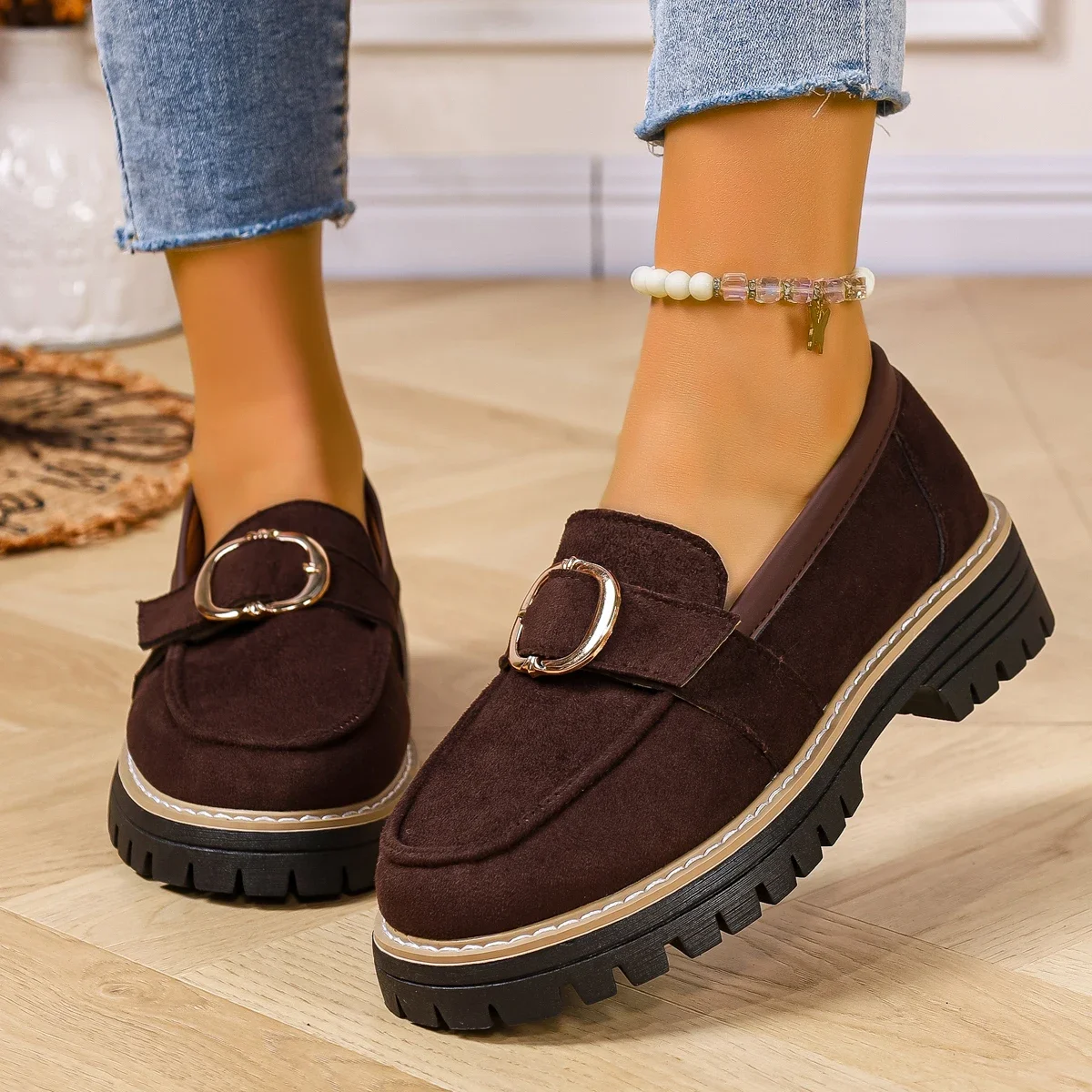 Autumn Women Comfortable Retro Sneakers Large Size Vulcanize Shoes Casual Thick Heel Round Toe Sneakers Women Zapatos De Mujer