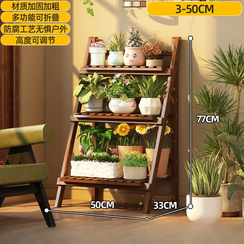 Folding Flower Stand Balcony Plant Shelf Multi-Tier Ladder Plant Holder Hanging Bamboo Planter Rack for Succulents Potted