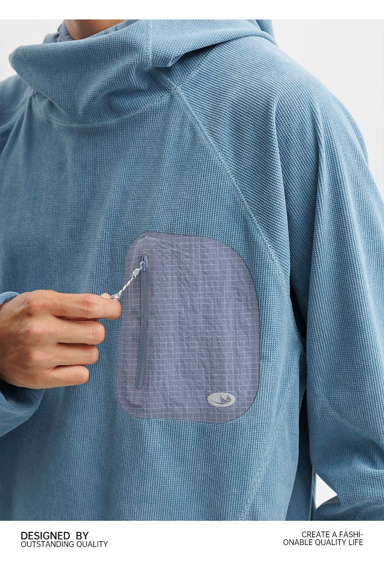 Unisex Leichtgewicht Waffelstruktur Hoodie Schnelltrocknend Langarm T-Shirt Atmungsaktiver Outdoor Sportlicher Pullover für Frühling Herbst – Detail 24