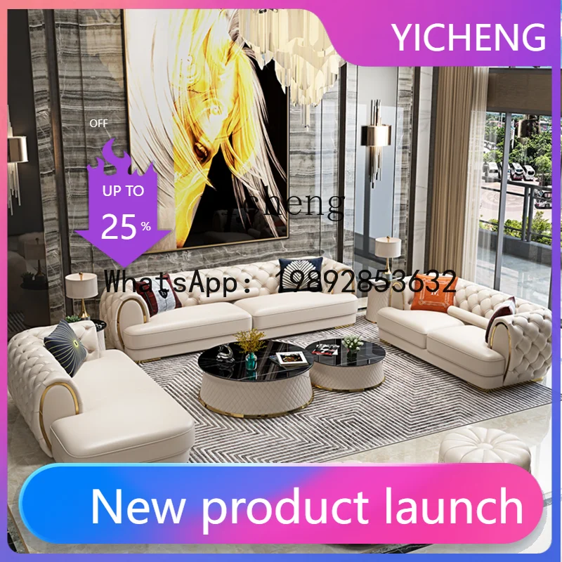 

light luxury leather sofa modern living room combination large apartment villa first layer cowhide four people straight row