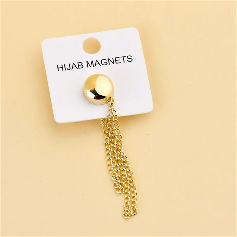 Magnetic Scarf Brooch With Tassel Chain Metal Plating Magnetic Hijabs Clip Female Muslim Headscarf Non-hole Pins Chain Buckles