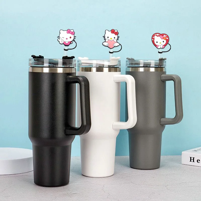 غطاء من القش قابل لإعادة الاستخدام مقاوم للأتربة ، كوب ميني مع ترمس سيارة ، أغطية رأس ، مرحبا كيتي ، 30 أونصة ، 40 أونصة ، 10: 1-25