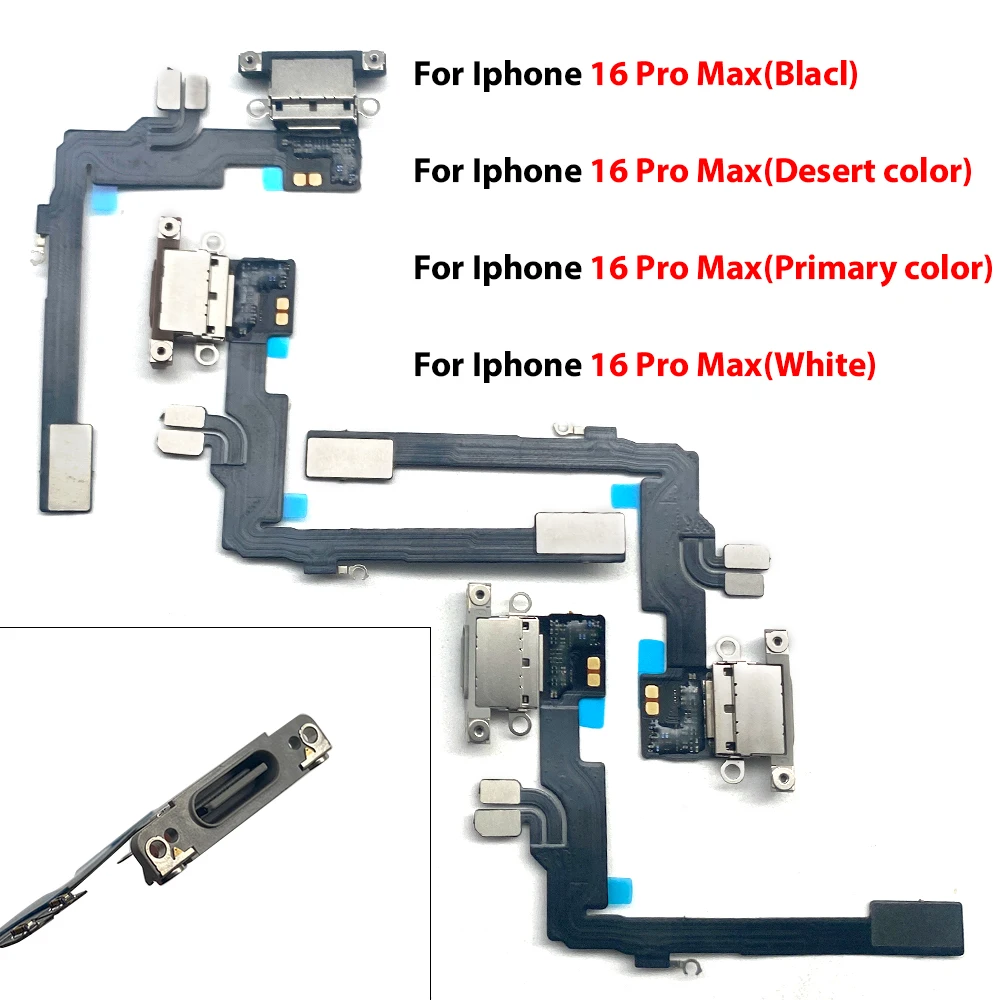 New For Iphone 16 Pro Max 16 Plus 16 Pro USB Charging Board Port Dock Charger Connector Flex Cable With Mic Microphone Repair