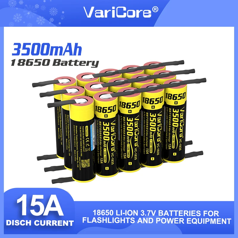 

1-20PCS Varicore 18650 Battery VC-1835 18650 3.7V 3500mAh High Capacity Rechargeable Lithium Battery+DIY Nickel
