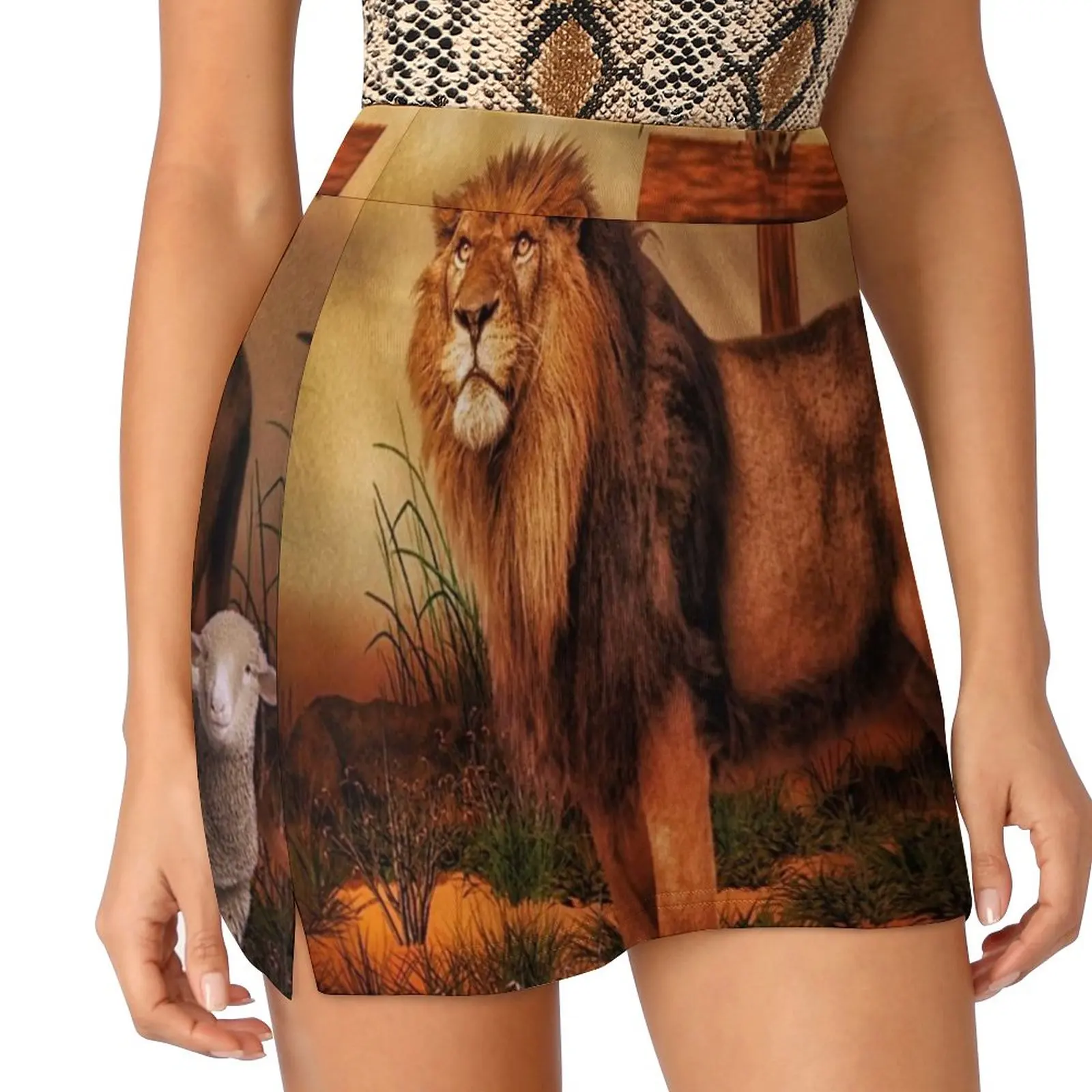 The Lion And The Lamb Skirts Woman Fashion 2022 Pant Skirt Mini Skirts Office Short Skirt Lamb Cross Lion God Holy Almighty