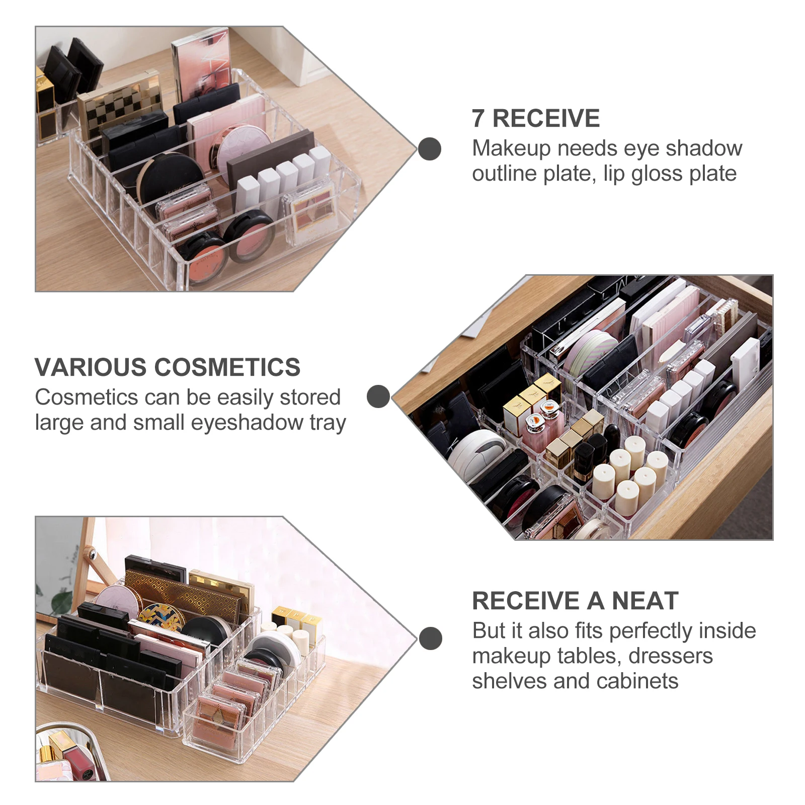 

Eye Shadow Box Makeup Storage Organizer For Cosmetics Lipsticks Powder Divided Box Simple Design Acrylic Material Space Saving