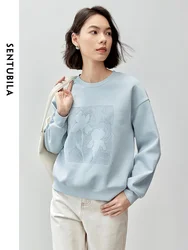 SENTUBILA Embroidery Knitted Sweatshirt for Women 2024 Autumn Winter Cotton Casual Loose Fit Solid Simple Pullovers 143A56381