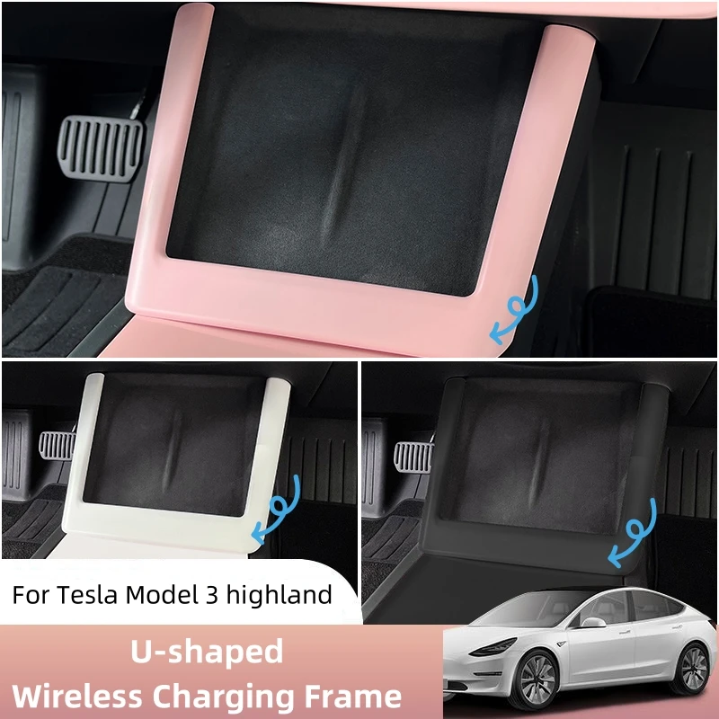 Per Tesla Model 3 Highland Telaio di ricarica wireless Tappetino Console centrale Tappetino antiscivolo rosa Tappetino in silicone Accessori interni