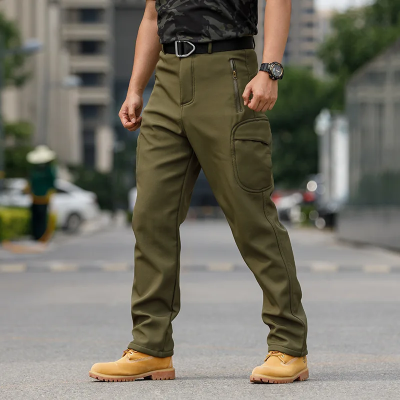 Winter Plus Fleece Outdoor Camping Cargo Broek Mannen Meerdere Zakken Losse Tactische Broek Dikker Militaire Camouflage Broek Man