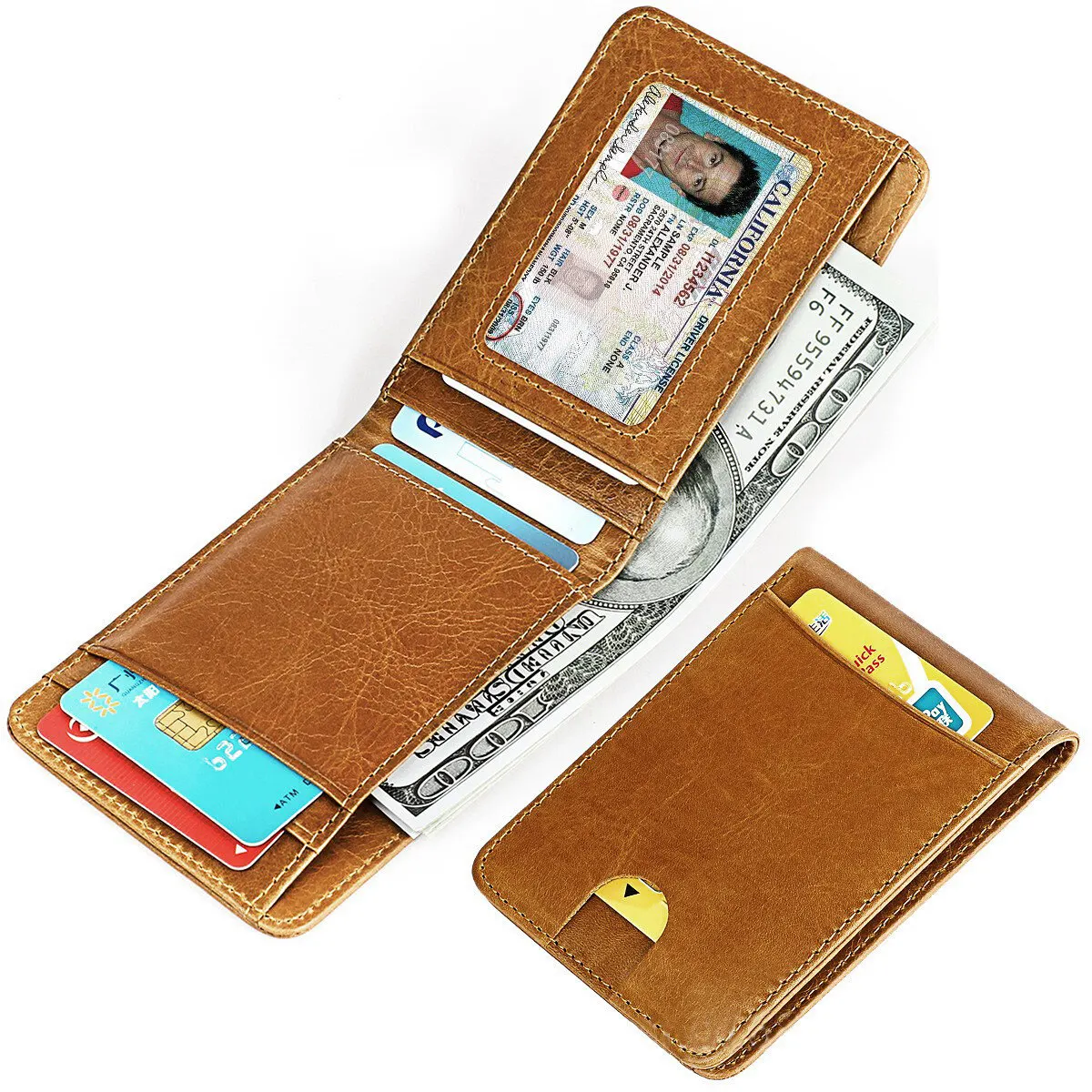 

Мужские кошельки из воловьей кожи, короткие ретро RFID-маленькие кошельки с держателем для карт, простой двойной кошелек