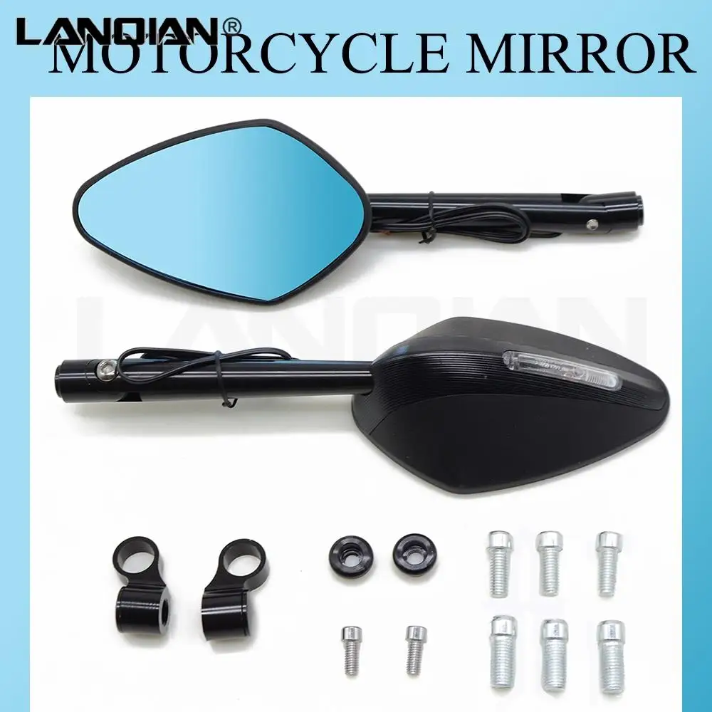 

1Pair with light mirror Motorcycle Mirror Folding Side Mirrors for most motorcycle 7/8"22mm handle bar universal