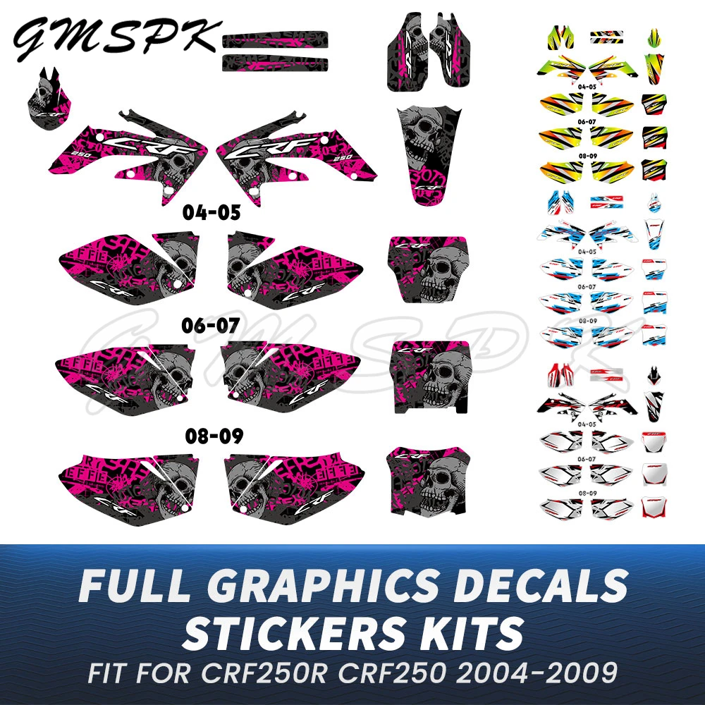 

Персонализированные графические фоны, набор наклеек, подходит для Honda CRF250R CRF250 CRF 250 250R 2004-2009 2005 2006 2007 2008