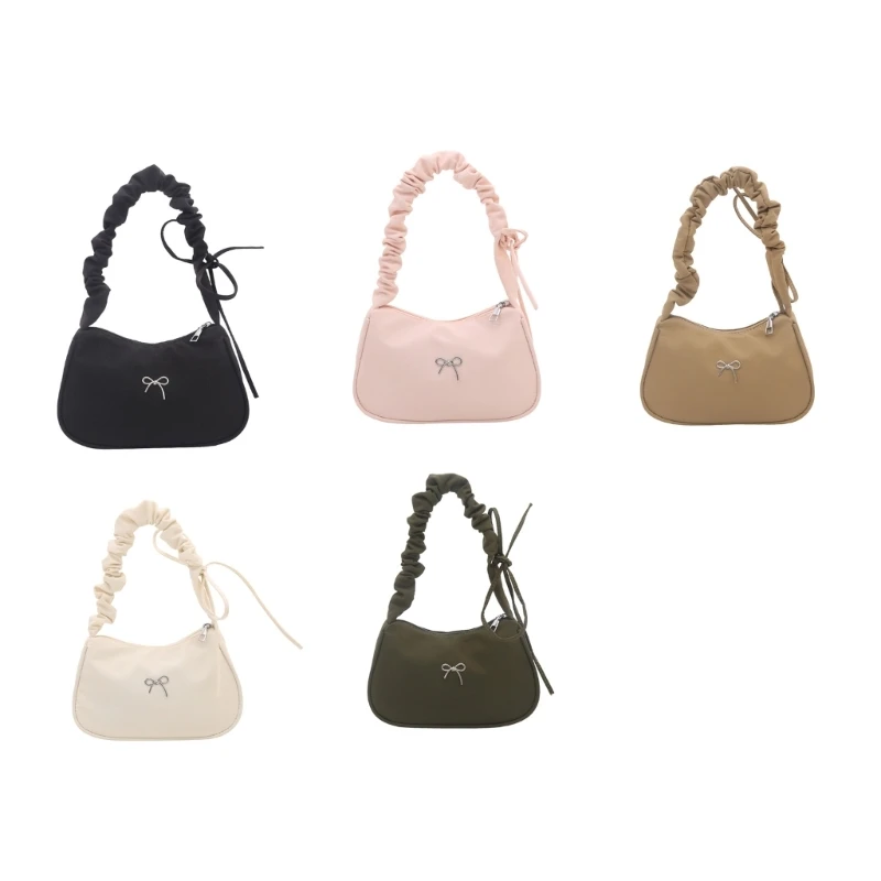 1XCA Stylish Nylon Shoulder Bag Unique Pleated Design Lightweight Handheld Bag Underarm Purse For Women Casual Daily Use