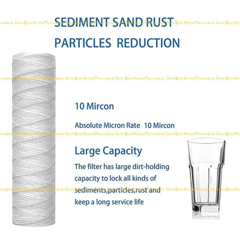 12PD Pack of 5 String Wound Water Filter Cartridge Polypropylene Material Universal Water Purifier Part for Water Filtrations