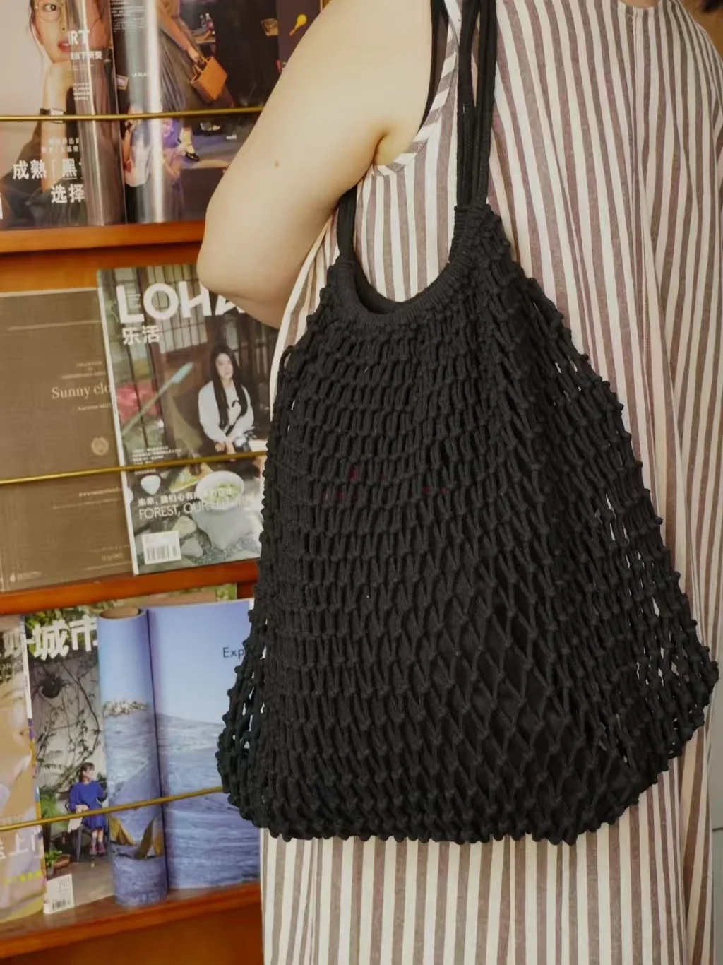 

Пляжная сумка-тоут из хлопковой сетки, повседневная сумка-тоут, женская складная сумка через плечо для пляжа, пикника, отпуска