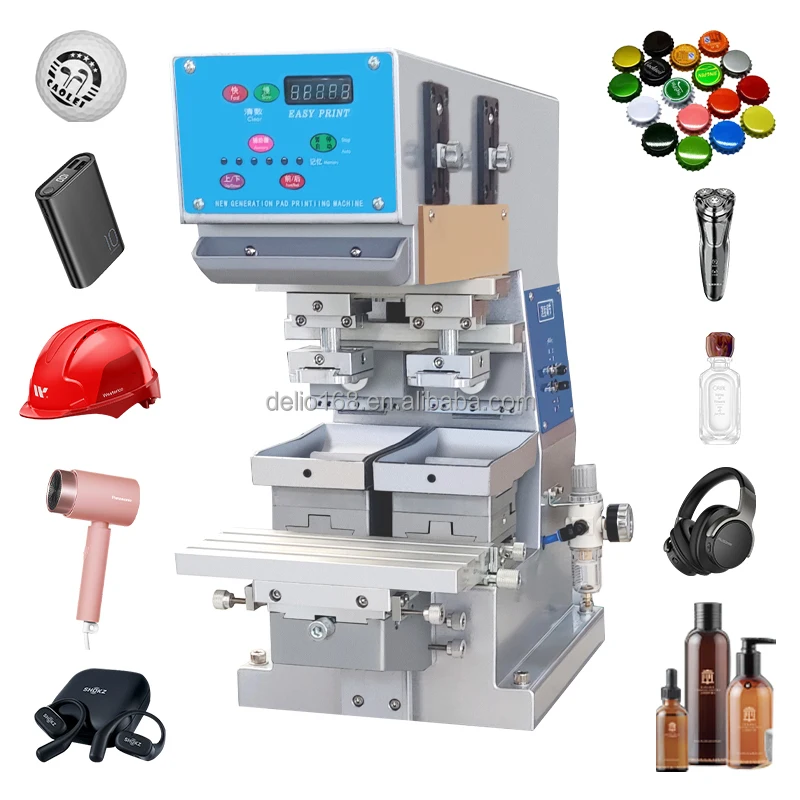 1 Color 2-Head Logo Printing Machine New Motor Semi-Automatic Pneumatic Tampography Pad Printer for Baseballs Golf Balls Toys
